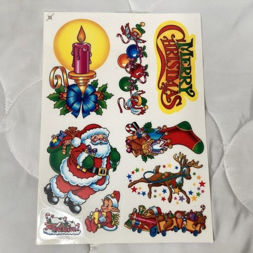 Vintage Christmas Static Cling Window Kit Santa Holiday 9x12 Sheets Set Of 5 - Picture 5 of 10
